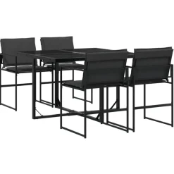vidaXL - 5-delige inklapbaar Tuinset gris kussens -Zwart textileen - 110x107 cm