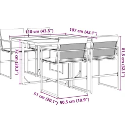 vidaXL - 5-delige inklapbaar Tuinset gris kussens -Zwart textileen - 110x107 cm