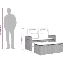 vidaXL - 2-delige Loungebanken Verstelbare met kussens - Zwart - 113x61x87 cm Hot