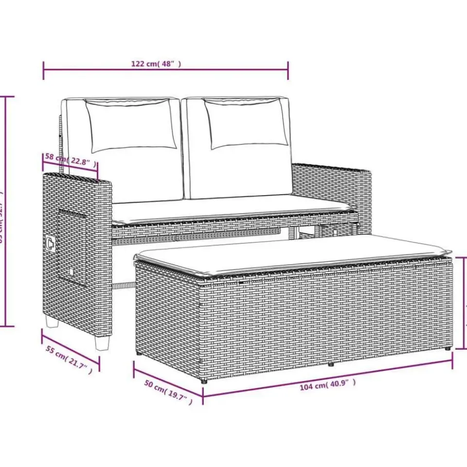vidaXL - 2-delige Loungebanken Verstelbare met kussens - Zwart - 113x61x87 cm Hot
