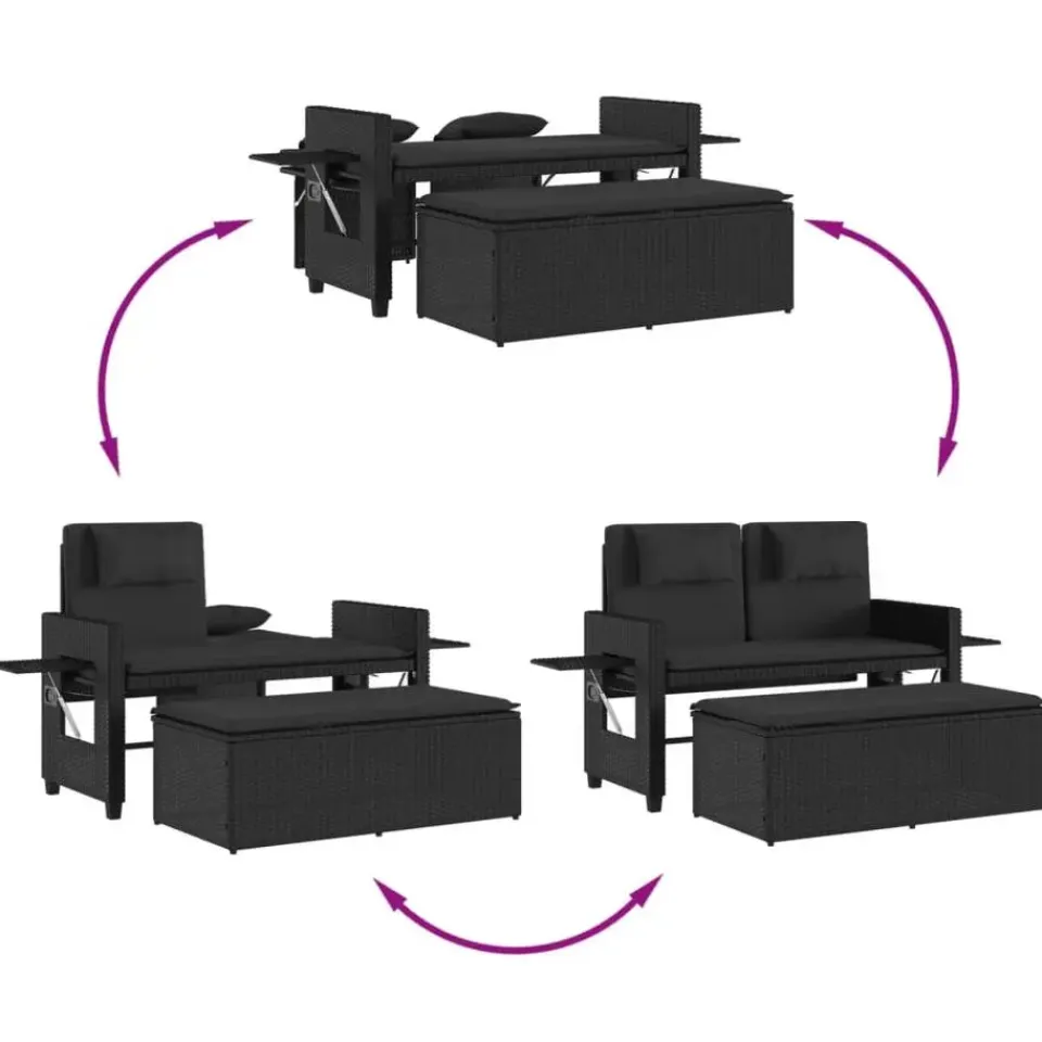 vidaXL - 2-delige Loungebanken Verstelbare met kussens - Zwart - 113x61x87 cm Hot