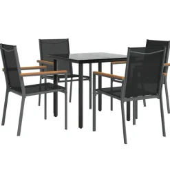 vidaXL - 5-delige Tuinset 4 fauteuils - Zwart - Textileen - 80x80 cm Discount