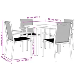 vidaXL - 5-delige Tuinset 4 fauteuils - Zwart - Textileen - 80x80 cm Discount