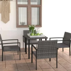 vidaXL - 5-delige Tuinset - Grijs - Poly rattan en glas - 70x70 cm Best