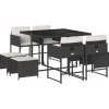 vidaXL - 9-delige Tuinset 4 krukken wit kussens - Zwart - PE rattan - 110x106 cm New