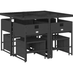 vidaXL - 9-delige Tuinset 4 krukken wit kussens - Zwart - PE rattan - 110x106 cm New
