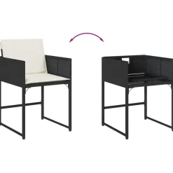 vidaXL - 9-delige Tuinset 4 krukken wit kussens - Zwart - PE rattan - 110x106 cm New