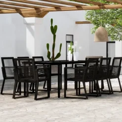 vidaXL - 9-delige Tuinset - Zwart PVC rattan en staal - 200x100 cm Clearance
