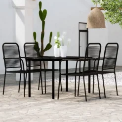 vidaXL - 5-delige Tuinset - Zwart katoenen touw en staal - 140x70 cm Discount