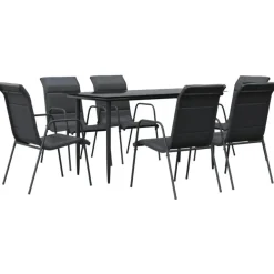 vidaXL - 7-delige Tuinset - Zwart - Textileen en staal - 140x70 cm Online