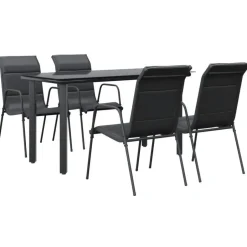 vidaXL - 5-delige Tuinset - Zwart - Textileen met voering en staal - 140x70 cm Best