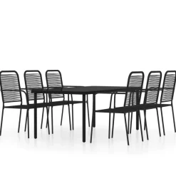 vidaXL - 7-delige Tuinset - Zwart katoenen touw en staal - 200x100 cm Outlet