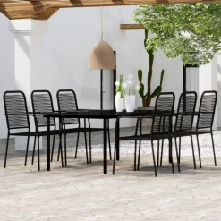 vidaXL - 7-delige Tuinset - Zwart katoenen touw en staal - 200x100 cm Outlet