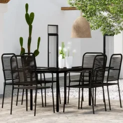 vidaXL - 7-delige Tuinset - Zwart katoenen touw en staal - 140x70 cm Hot