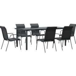 vidaXL - 7-delige Tuinset - Zwart - Textileen met voering en staal - 200x100 cm Online