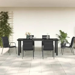 vidaXL - 7-delige Tuinset - Zwart - Textileen met voering en staal - 200x100 cm Online