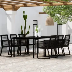 vidaXL - 7-delige Tuinset - Zwart PVC rattan en staal - 200x100 cm Outlet