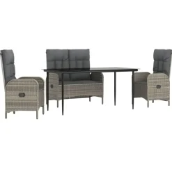 vidaXL - 4-delige Tuinset bank en verstelbare stoelen - Grijs - 160x80 cm Clearance