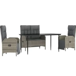 vidaXL - 4-delige Tuinset bank en fauteuils - Grijs - Poly rattan - 160x80 cm Outlet