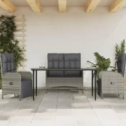 vidaXL - 4-delige Tuinset bank en fauteuils - Grijs - Poly rattan - 160x80 cm Outlet