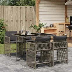 vidaXL - 5-delige Tuinset donkergrijs kussens - PE rattan en staal - 110x106 cm Sale