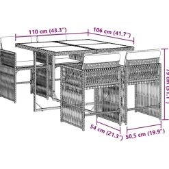vidaXL - 5-delige Tuinset donkergrijs kussens - PE rattan en staal - 110x106 cm Sale