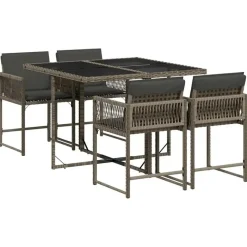 vidaXL - 5-delige Tuinset donkergrijs kussens - Grijs PE rattan - 110x106 cm Clearance