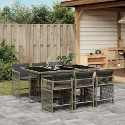 vidaXL - 7-delige Tuinset donkergrijs kussens - PE rattan en staal - 110x106 cm New
