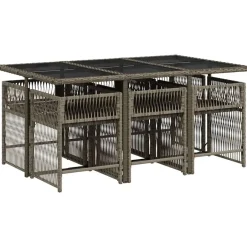 vidaXL - 7-delige Tuinset donkergrijs kussens - PE rattan en staal - 110x106 cm New
