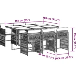 vidaXL - 7-delige Tuinset donkergrijs kussens - PE rattan en staal - 110x106 cm New