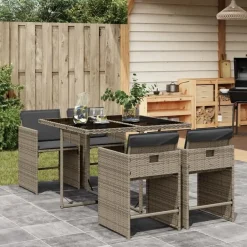 vidaXL - 5-delige Tuinset donkergrijs kussens - Grijs poly rattan - 110x106 cm Sale