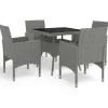 vidaXL - 5-delige Tuinset grijs - Poly rattan en glas - 80x80 cm