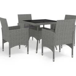 vidaXL - 5-delige Tuinset grijs - Poly rattan en glas - 80x80 cm