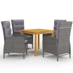 vidaXL - 5-delige Tuinset grijs - 4 verstelbaar stoelen en 85x85 cm tafel