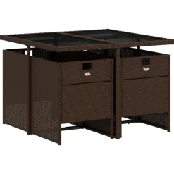 vidaXL - 5-delige Tuinset met wit kussens - Bruin - Poly rattan - 110x106 cm Hot