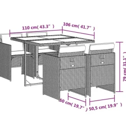 vidaXL - 5-delige Tuinset met wit kussens - Bruin - Poly rattan - 110x106 cm Hot
