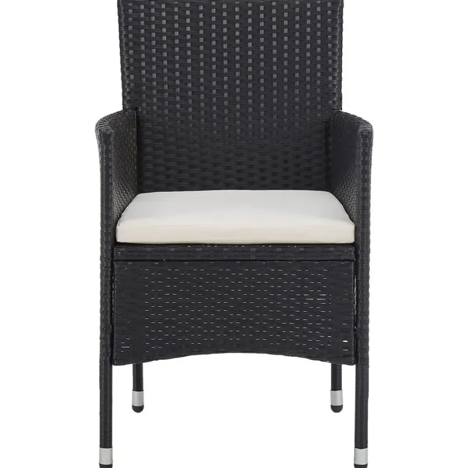 vidaXL - 5-delige Tuinset met kussens zwart - Poly rattan en hout - ø 80 cm Discount