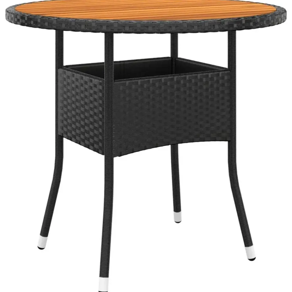 vidaXL - 5-delige Tuinset met kussens zwart - Poly rattan en hout - ø 80 cm Discount