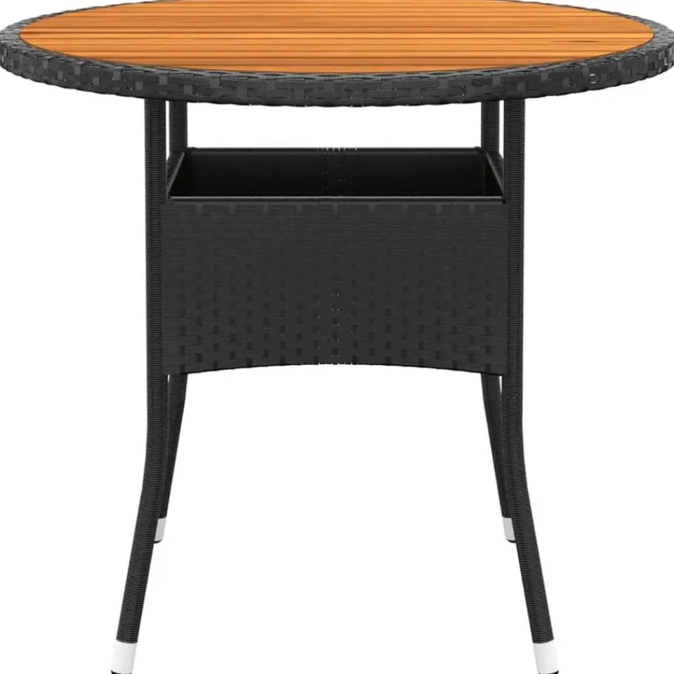 vidaXL - 5-delige Tuinset met kussens zwart - Poly rattan en hout - ø 80 cm Discount