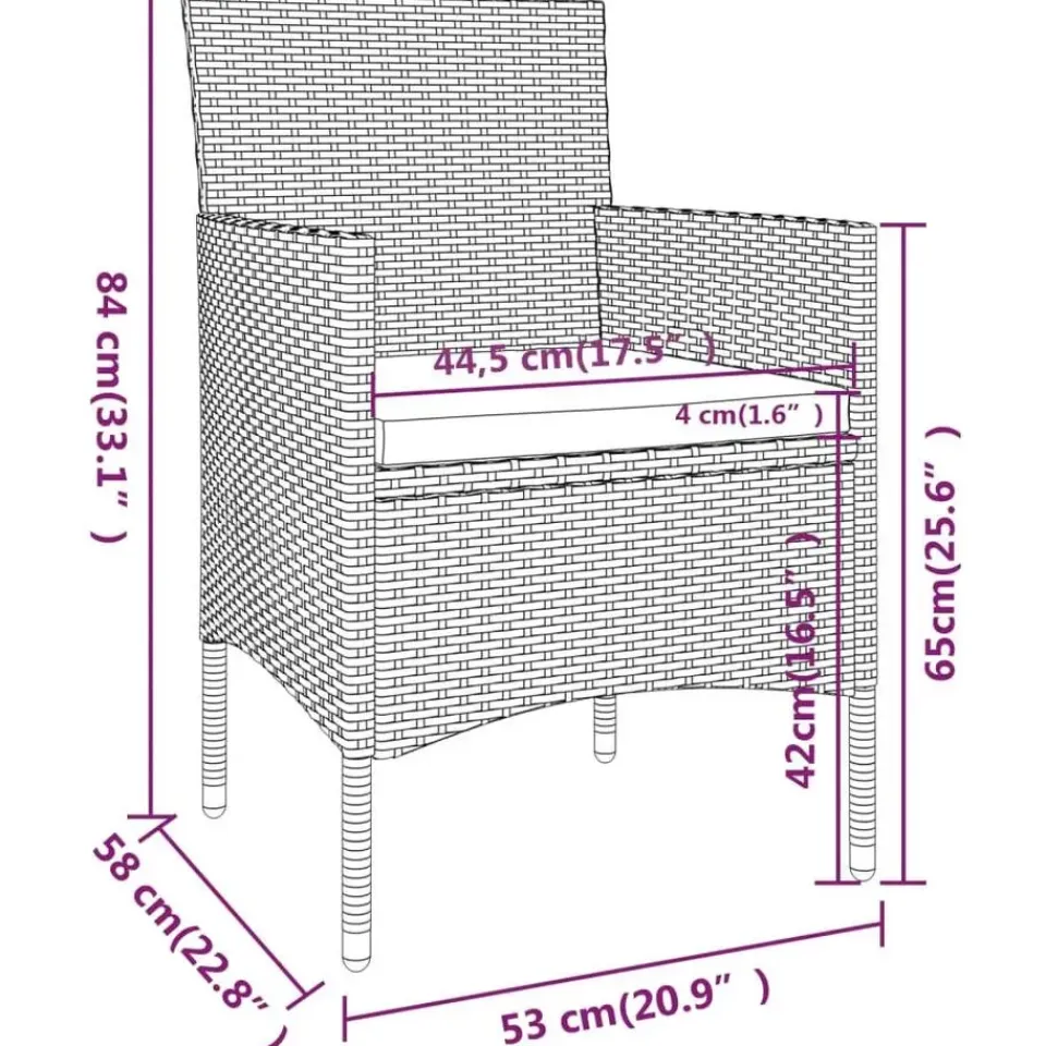 vidaXL - 5-delige Tuinset met kussens zwart - Poly rattan en hout - ø 80 cm Discount