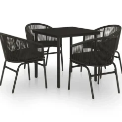 vidaXL - 5-delige Tuinset met kussens - Zwart PVC-rattan en staal - 80x80 cm