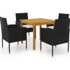 vidaXL - 5-delige Tuinset met wit kussens - Zwart poly rattan - 85x85 cm tafel Best