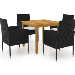 vidaXL - 5-delige Tuinset met wit kussens - Zwart poly rattan - 85x85 cm tafel Best