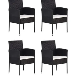 vidaXL - 5-delige Tuinset met wit kussens - Zwart poly rattan - 85x85 cm tafel Best