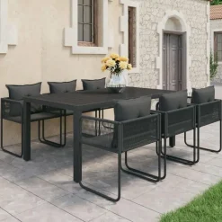 vidaXL - 7-delige Tuinset met kussens - Zwart - PVC-rattan - 184.5x90 cm New