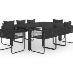 vidaXL - 9-delige Tuinset met kussens - Zwart - PVC-rattan - 184.5x90 cm Best