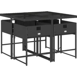 vidaXL - 5-delige Tuinset met kussens - Zwart - PE rattan en glas - 110x106 cm New