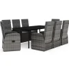 vidaXL - 9-delige Tuinset met kussens 8 grijs verstelbaar stoelen - 200x100 cm Hot
