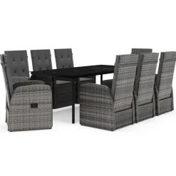 vidaXL - 9-delige Tuinset met kussens 8 grijs verstelbaar stoelen - 200x100 cm Hot