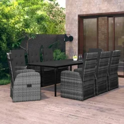vidaXL - 9-delige Tuinset met kussens 8 grijs verstelbaar stoelen - 200x100 cm Hot
